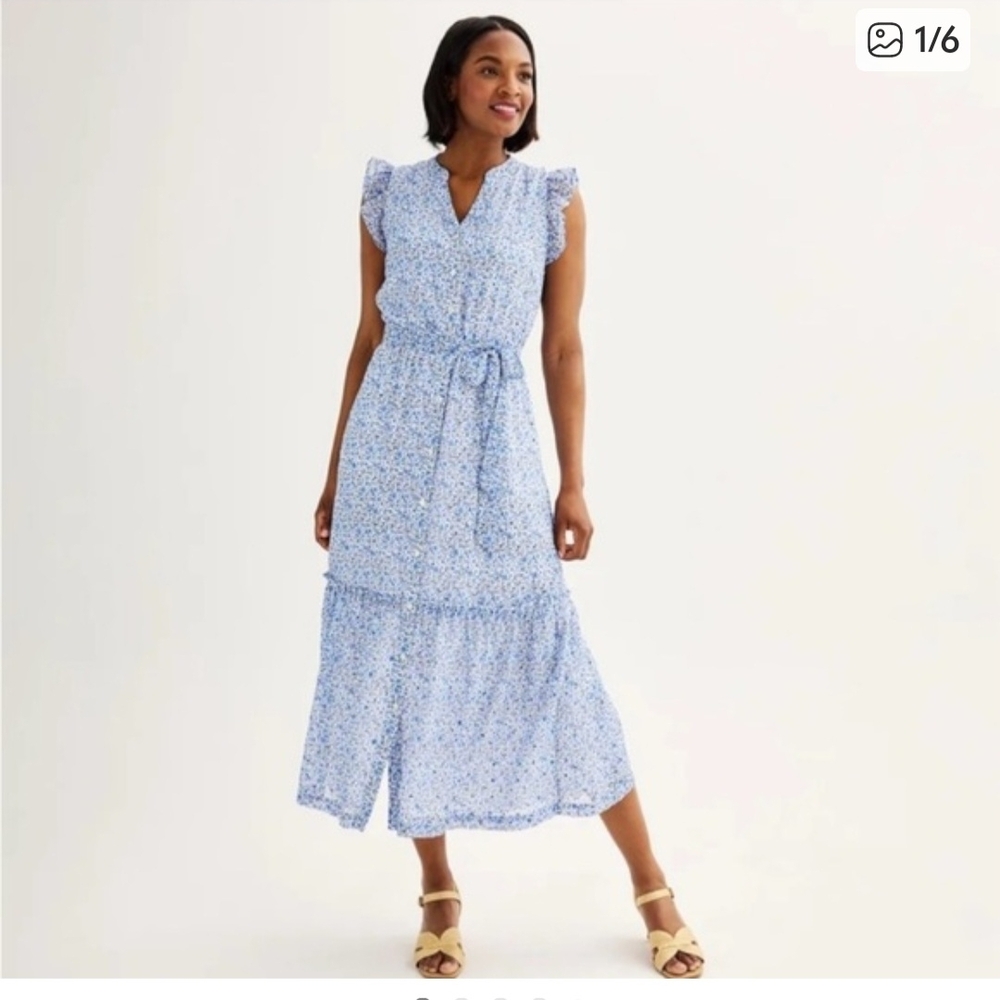 Draper James Light Blue Floral Midi Dress
